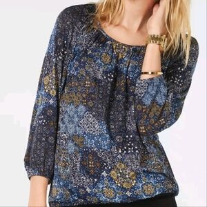 Michael Kors Blue and Black Round Neckline Blouse